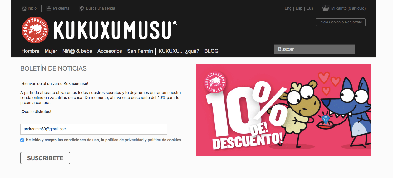 Landing page de Kukuxumusu